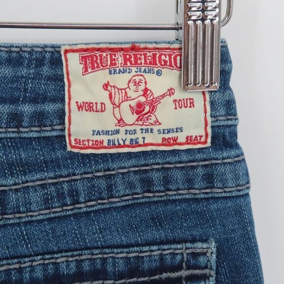 True Religion Women 26 Billy Big T Medium Wash Blue Distressed Torn Denim Jeans - Picture 10 of 16